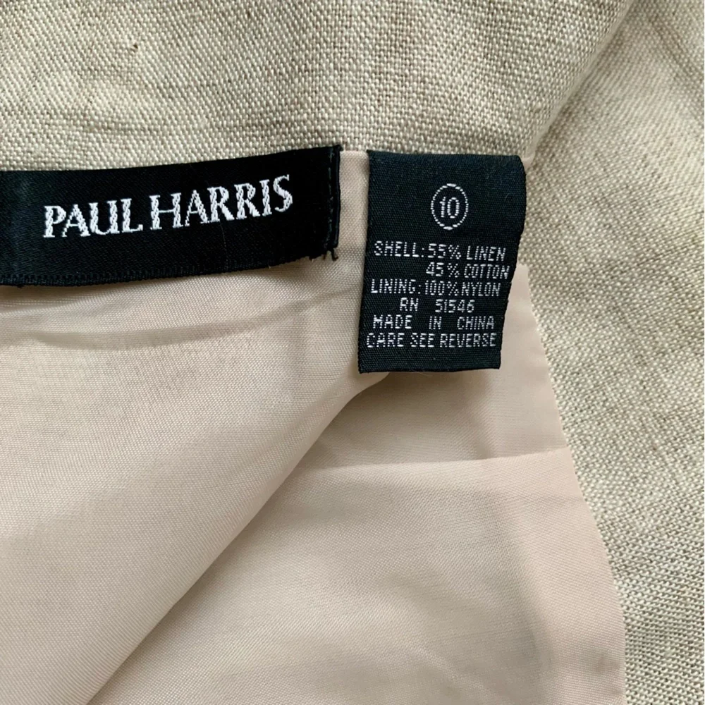 Linen & Cotton Paul Harris Short Pencil Skirt Sz 10 Tan Beige Cream Lined - Picture 9 of 10